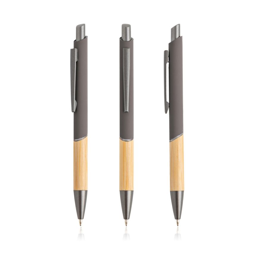'Ballpoint Pen in recycled aluminium, bamboo grip'
