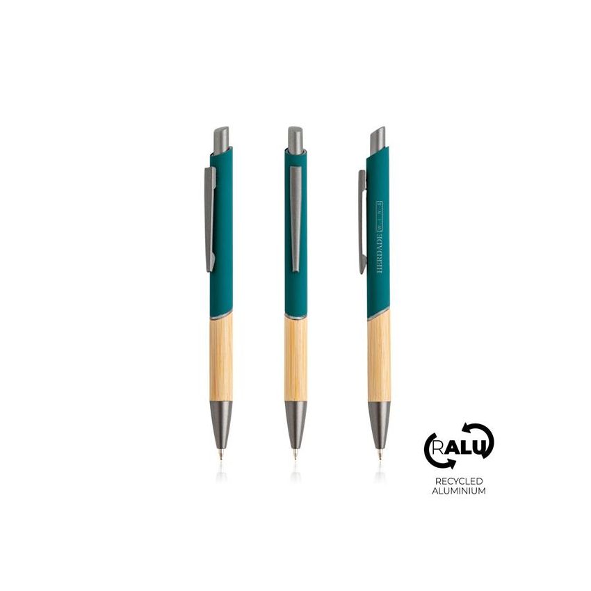 'Ballpoint Pen in recycled aluminium, bamboo grip'