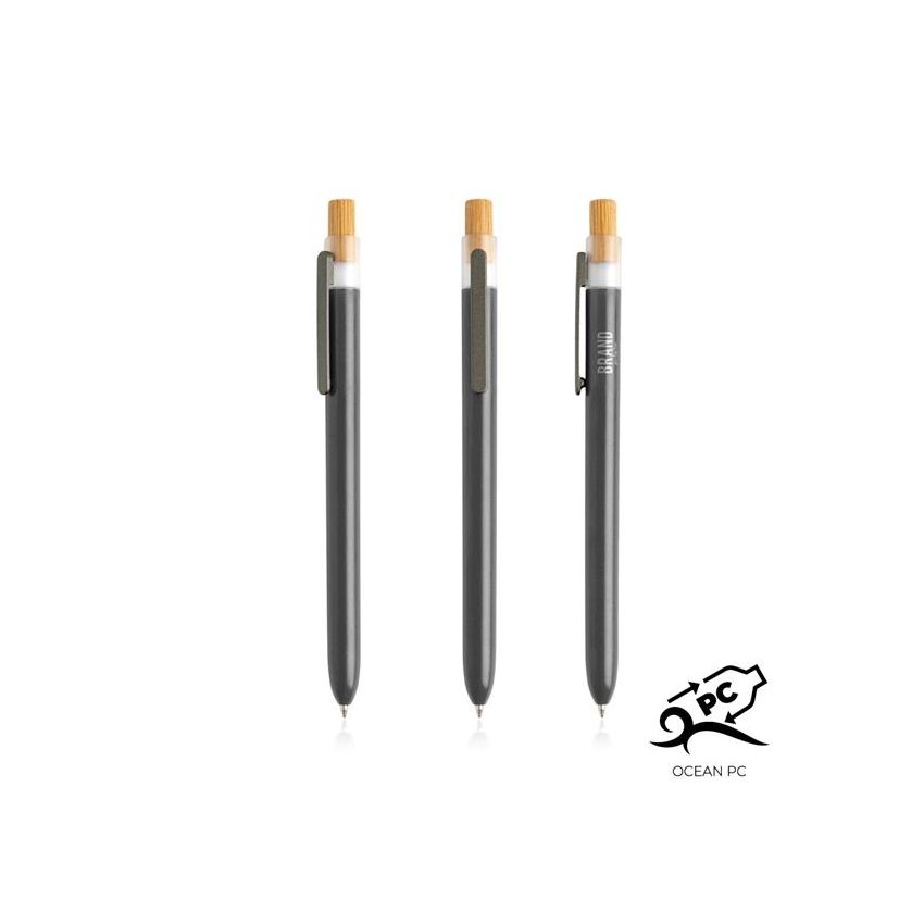 OPC Solid Ballpoint Pen in Ocean Recycled Plastic, Bamboo Detail