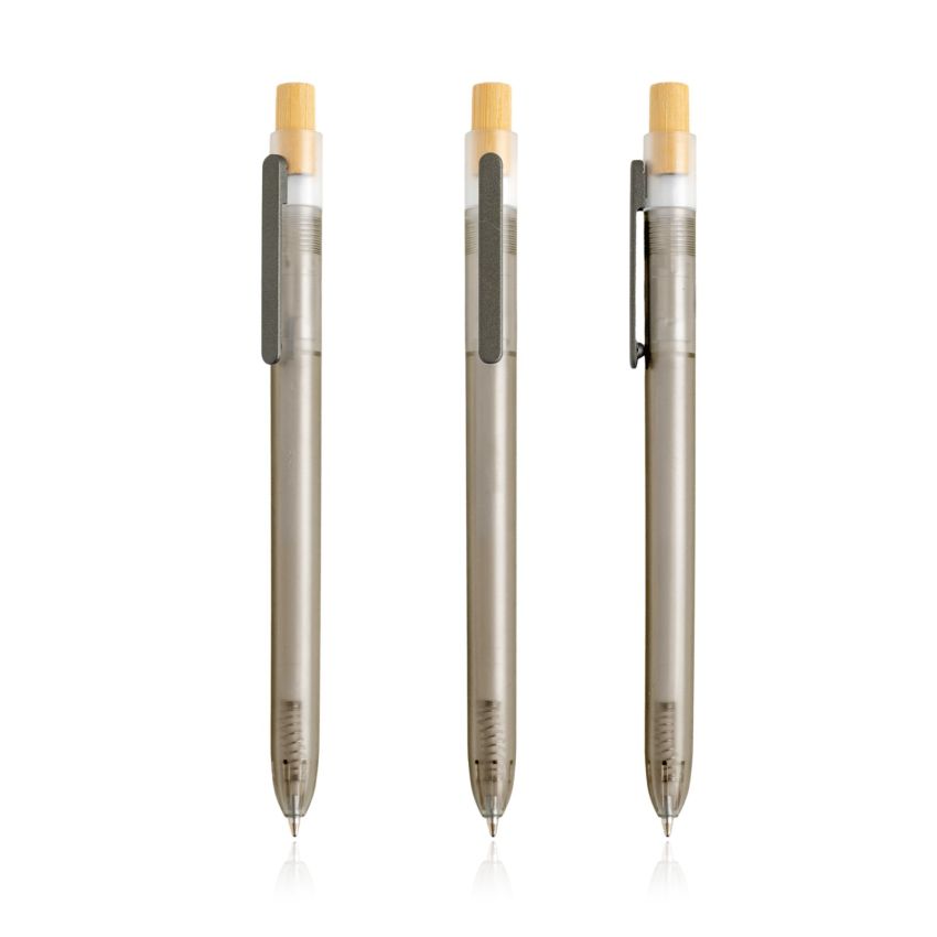 OPC Translucid Ballpoint Pen in Ocean Recycled PC, Translucent, Bamboo Detail