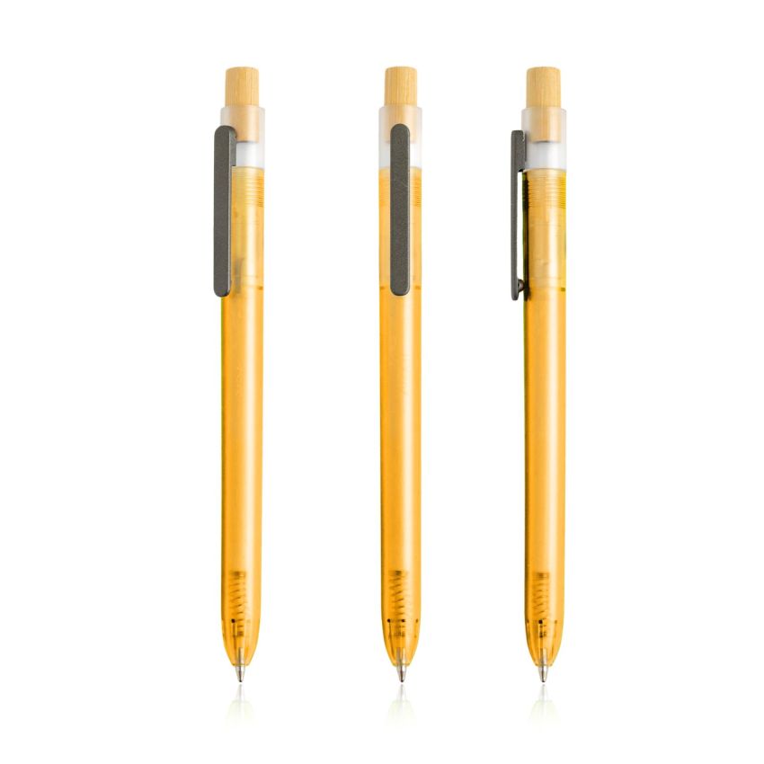 OPC Translucid Ballpoint Pen in Ocean Recycled PC, Translucent, Bamboo Detail