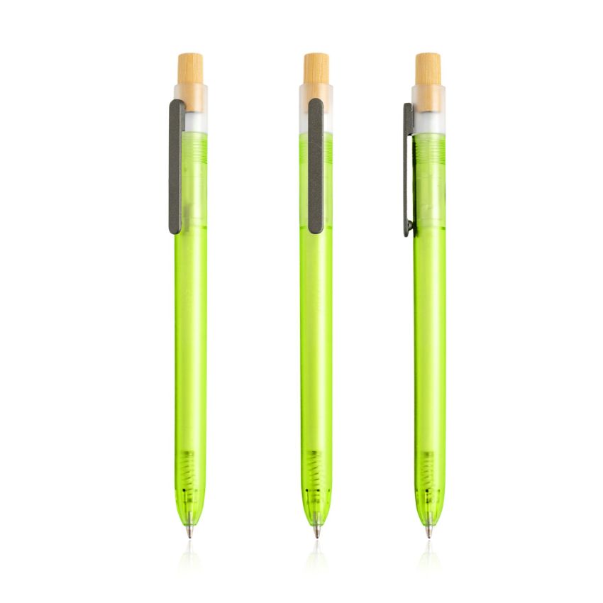 OPC Translucid Ballpoint Pen in Ocean Recycled PC, Translucent, Bamboo Detail