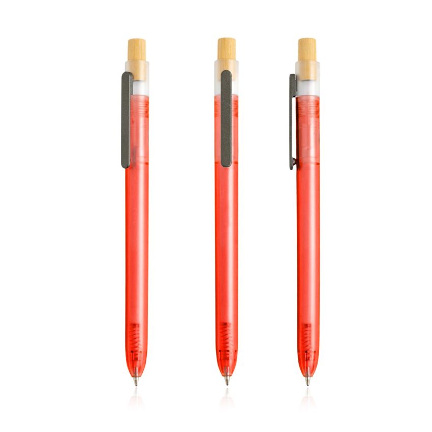OPC Translucid Ballpoint Pen in Ocean Recycled PC, Translucent, Bamboo Detail