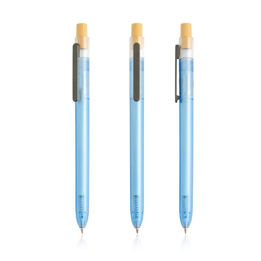 OPC Translucid Ballpoint Pen in Ocean Recycled PC, Translucent, Bamboo Detail