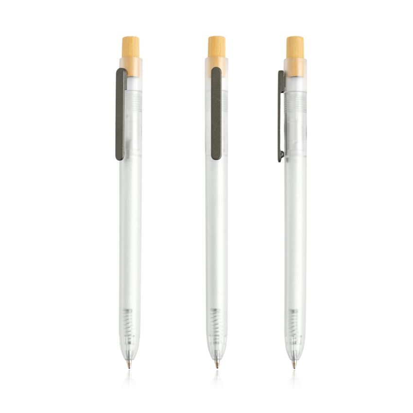 OPC Translucid Ballpoint Pen in Ocean Recycled PC, Translucent, Bamboo Detail