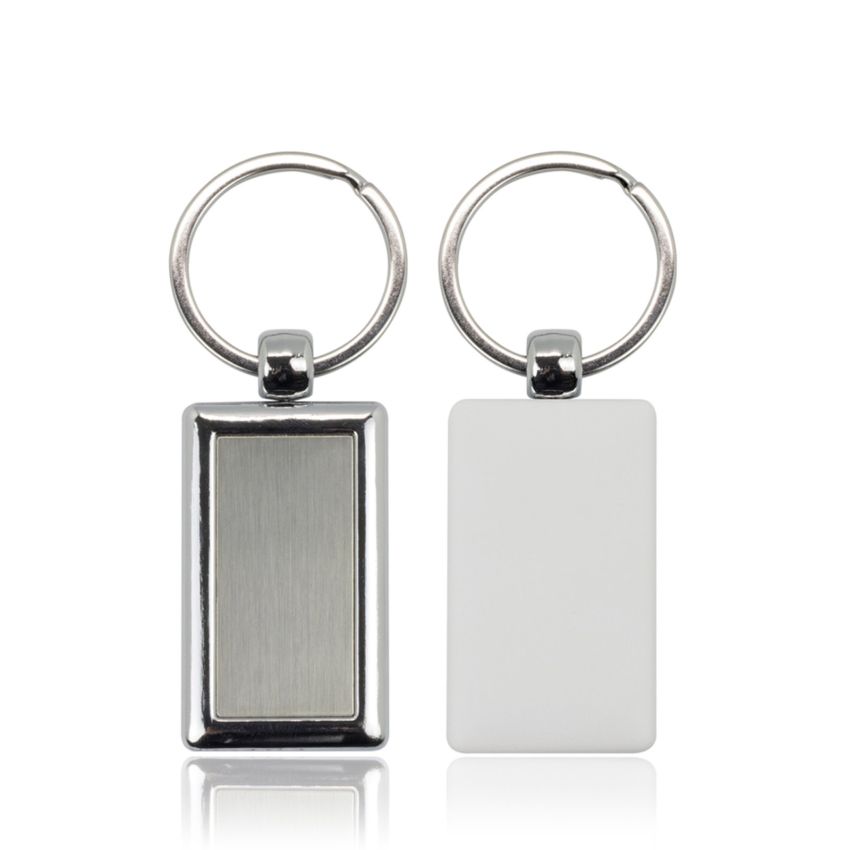 Rectangular plastic and metal keyring
