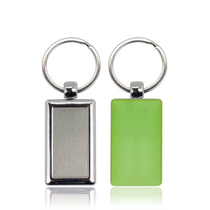 Rectangular plastic and metal keyring
