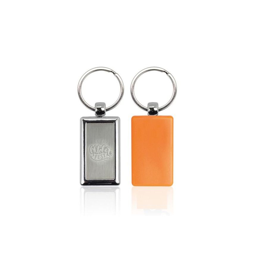 Rectangular plastic and metal keyring