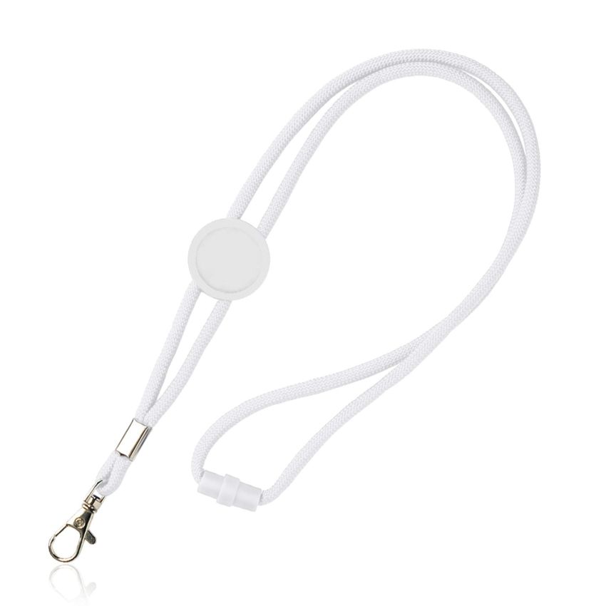 Tubular polyester lanyard with adjustment and carabiner