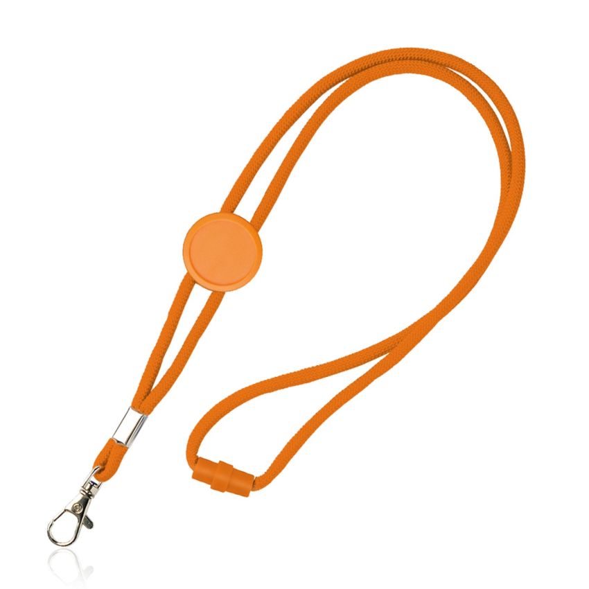 Tubular polyester lanyard with adjustment and carabiner
