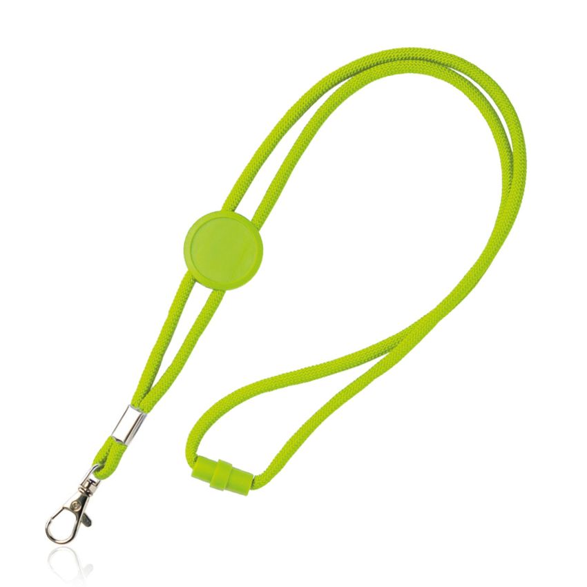 Tubular polyester lanyard with adjustment and carabiner