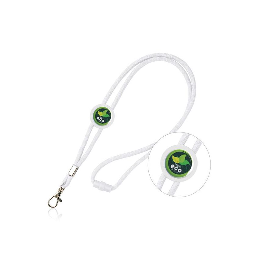 Tubular polyester lanyard with adjustment and carabiner