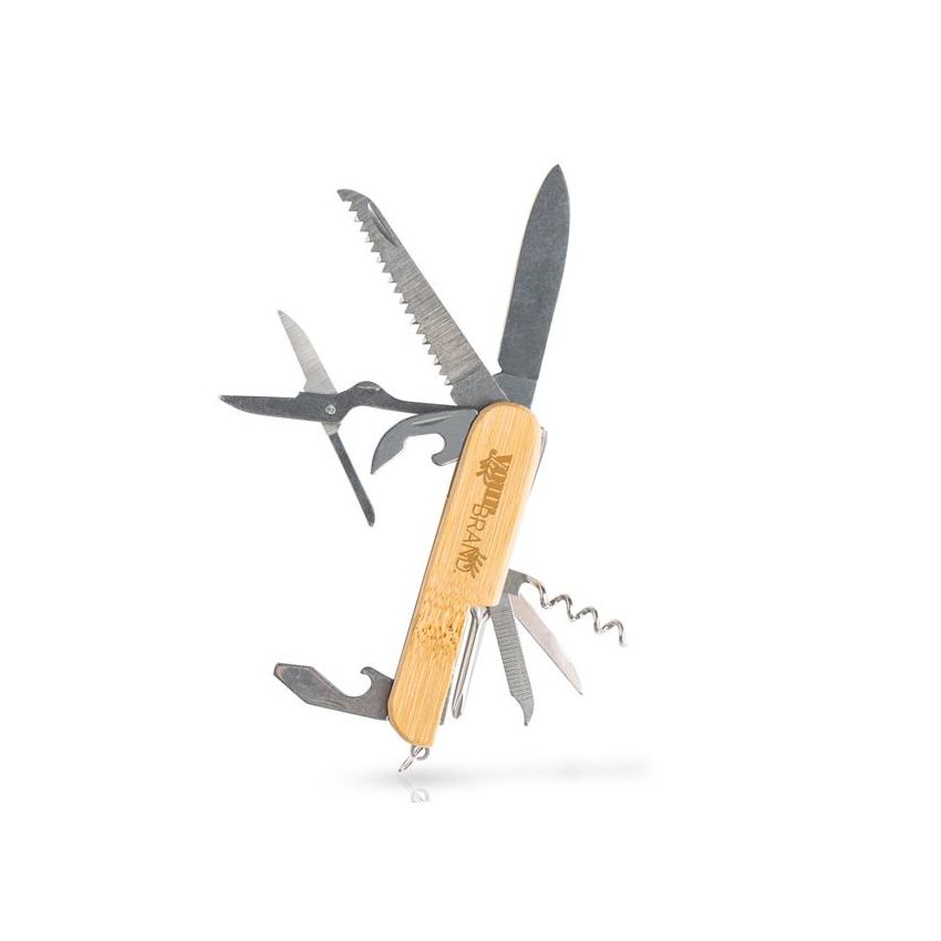 Multiblade Bamboo and Stainless Steel Multifunction Pocket Knife
