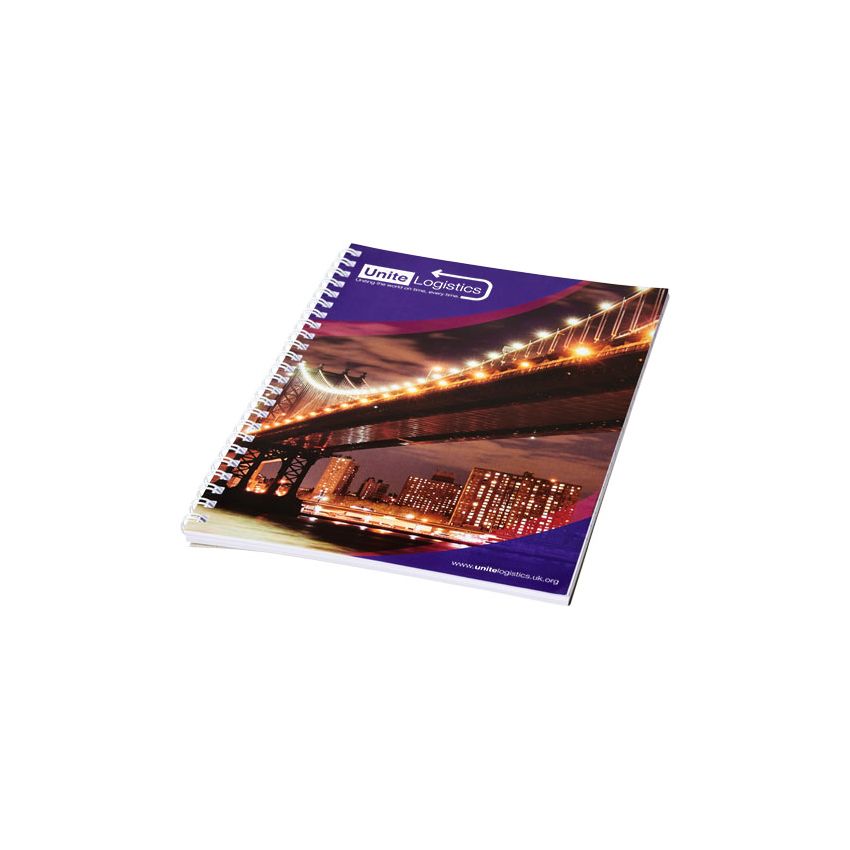 A5 spiral notebook with printed back cover 