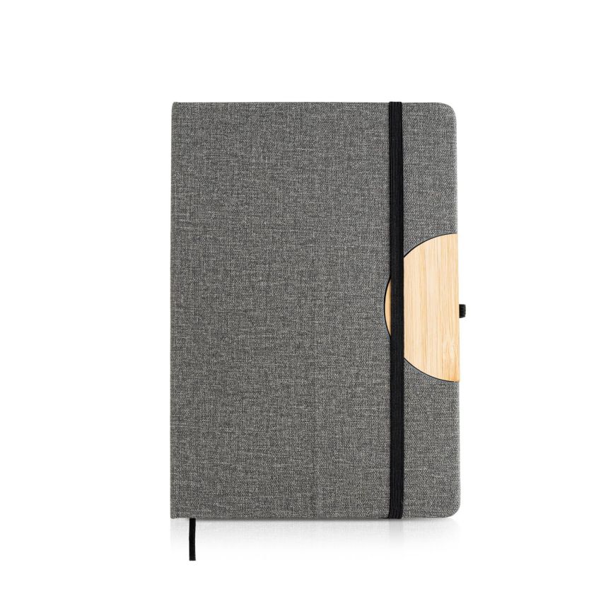 Holderbook A5 Linen Notepad, with bamboo mobile phone stand detail