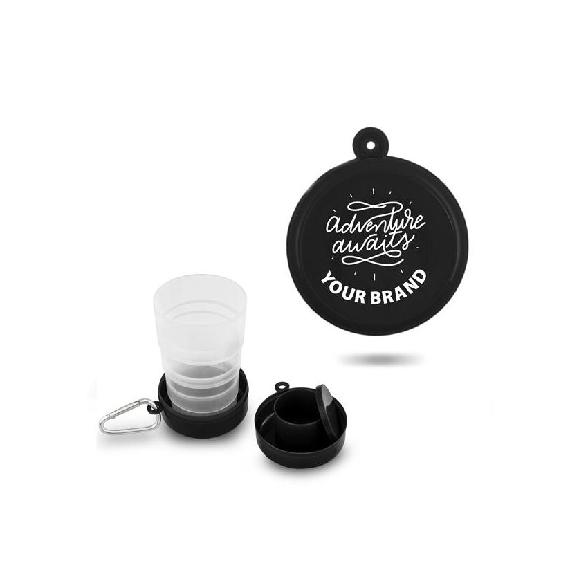 Foldcup Retractable Cup 200 ml, with Carabiner and Tablet Compartment