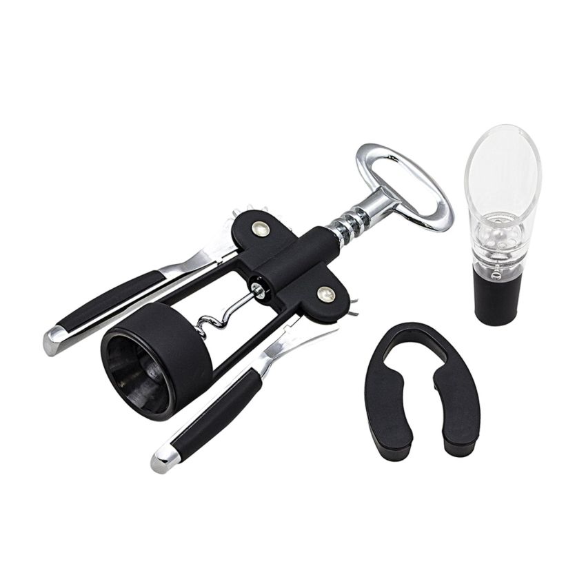 Finwine Stainless Steel Wine Set, with Corkscrew, Foil Cutter, Decanter and Capsule Cutter
