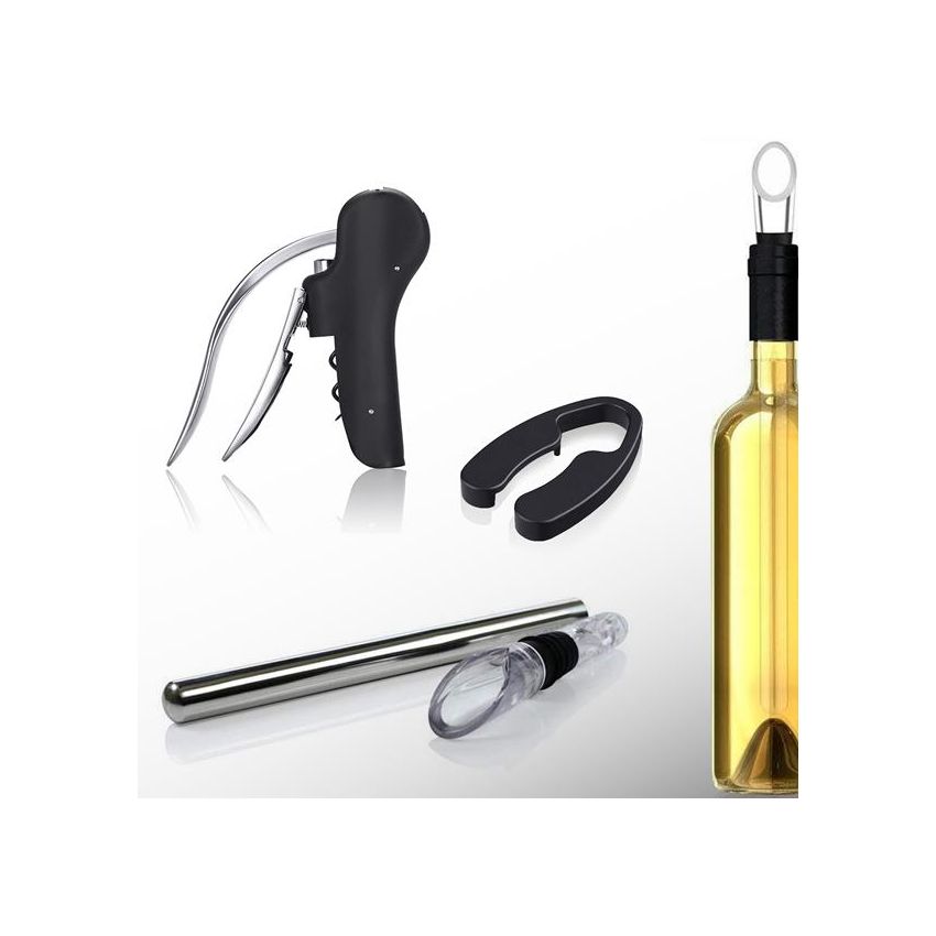 Starwine Stainless Steel Wine Set, with Corkscrew, Wine Cooler and Foil Cutter