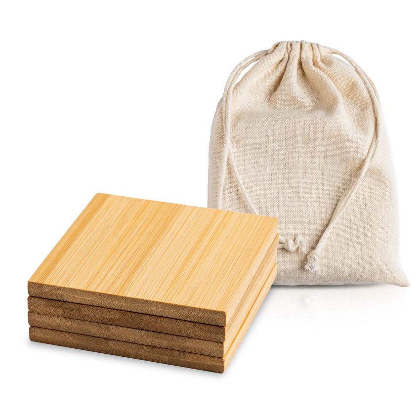Bamcott Set of 4 Bamboo Coasters with Cotton Pouch