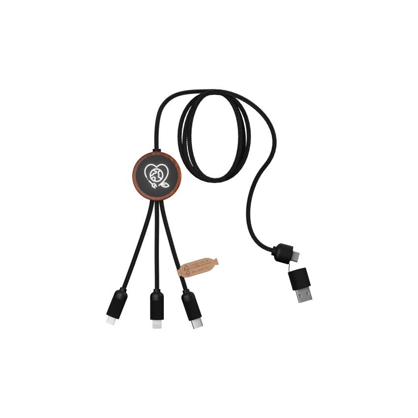 40W luminous logo charging cable 5-in-1 RPET with round wooden box 