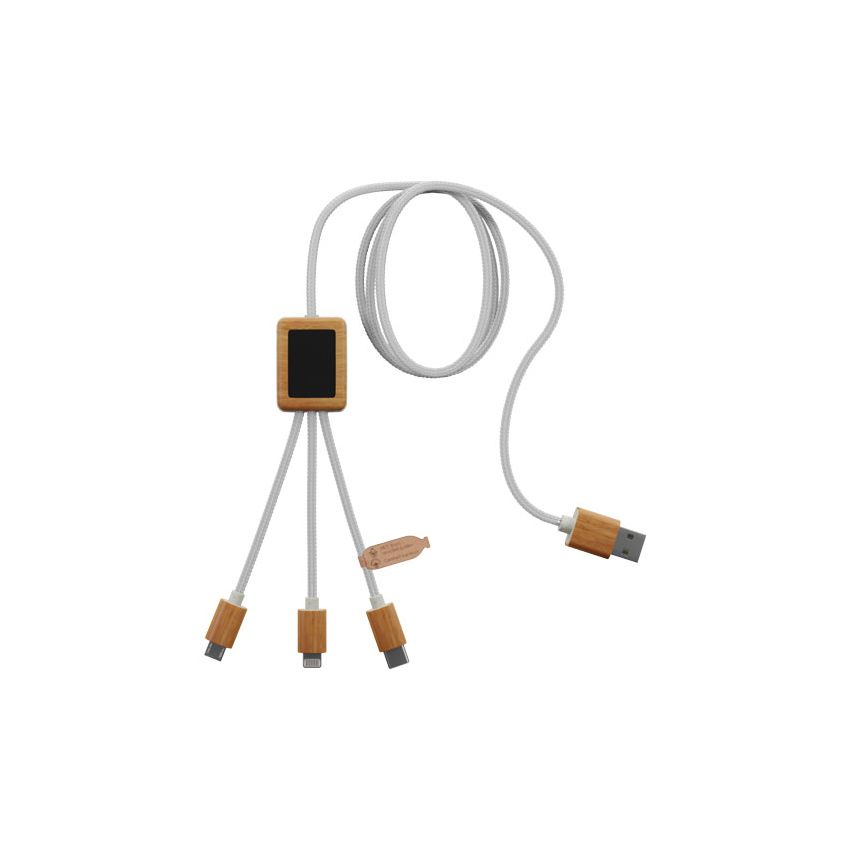 RPET 3-in-1 luminous logo charging cable with bamboo square case 
