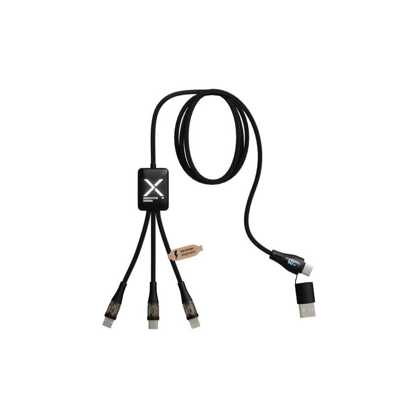 60W 5-in-1 Super-Fast Charging RPET Cable with Display 