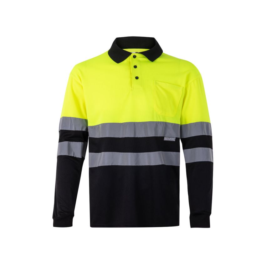 VL VULCAN two-tone bird-eye long sleeve polo shirt (160g/m²), 100% polyester