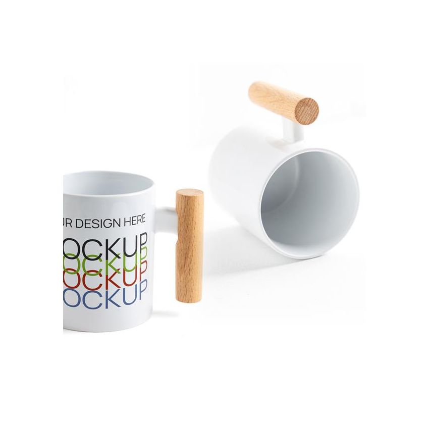 Mugoo Ceramic Mug for Sublimation with Wooden Handle