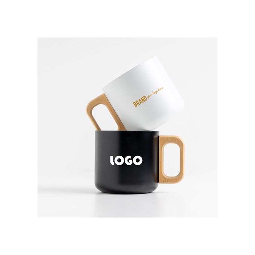 Neosteel Double-walled Stainless Steel Mug 350ml with Wooden Handle