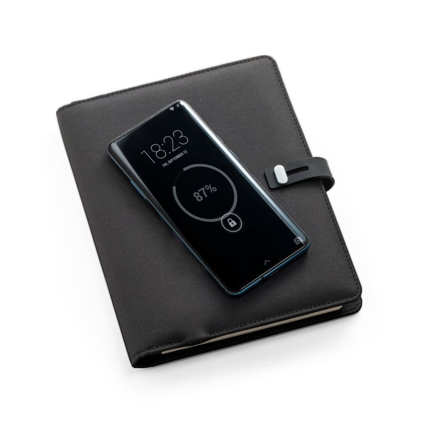EMERGE A5 FOLDER A5 folder in 300D recycled polyester (100% rPET) with wireless charger