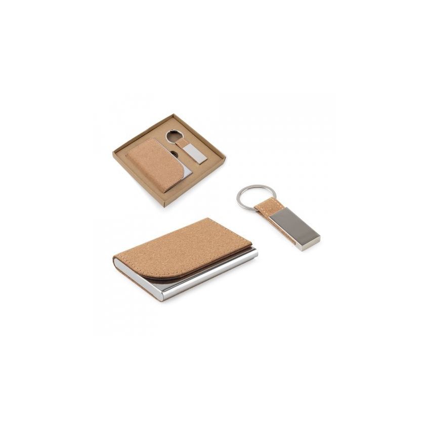 GOSLING Set comprising a card holder and key holder, both in metal and cork