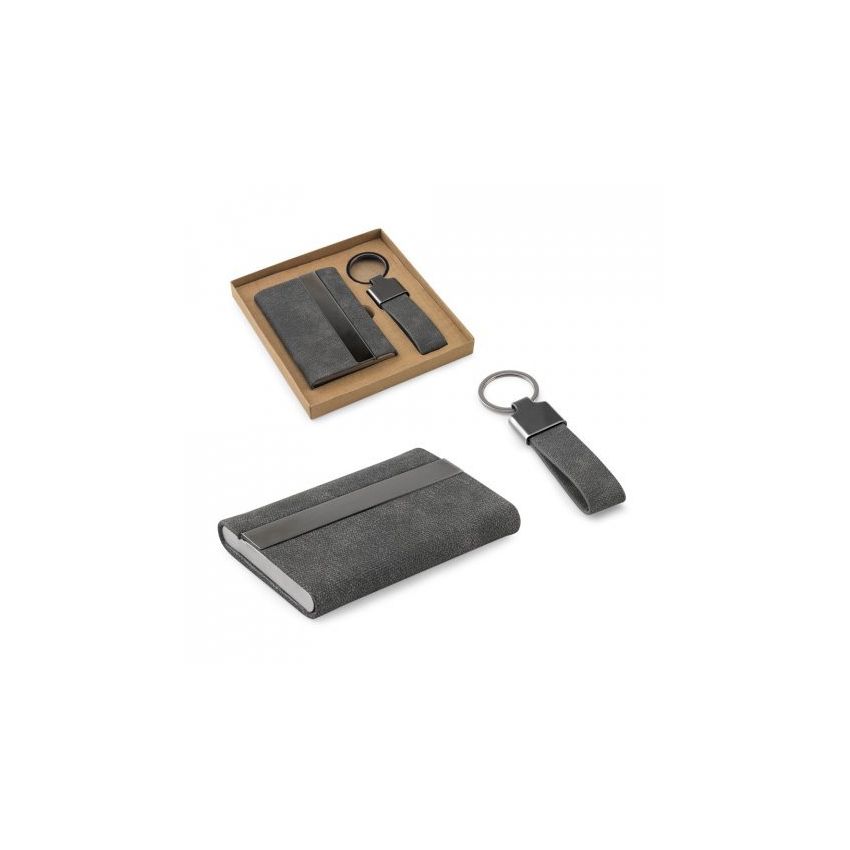 VAUGHN Set consisting of a card holder and key holder, both made of metal and recycled polyester (30% rPET).