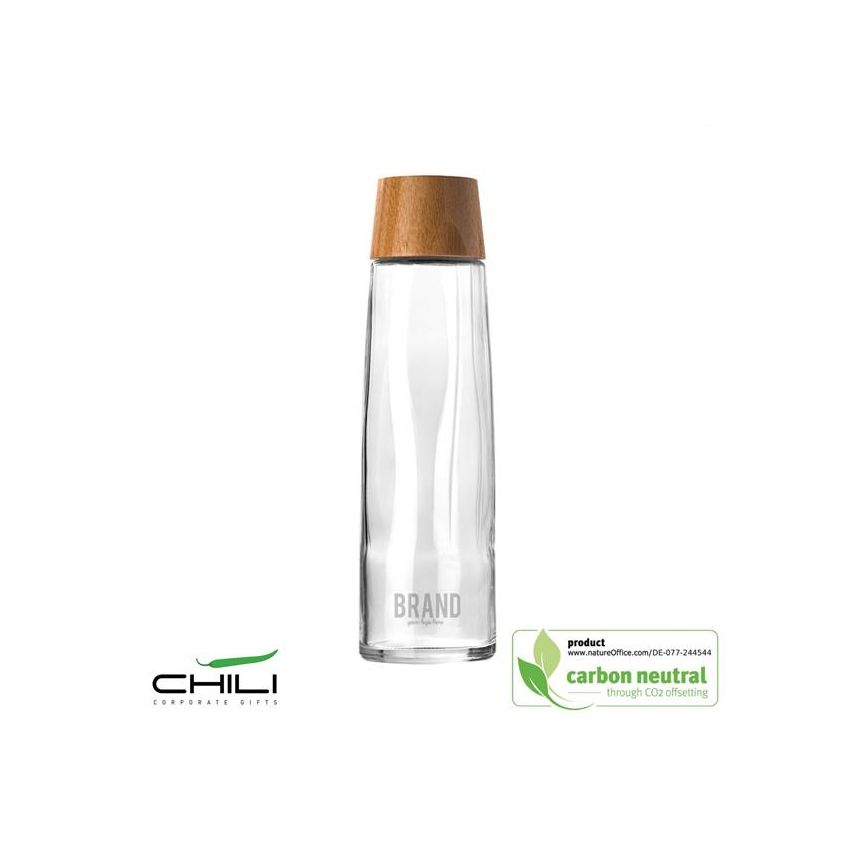 Glass BB Recycled Glass Bottle 750ml, bamboo lid