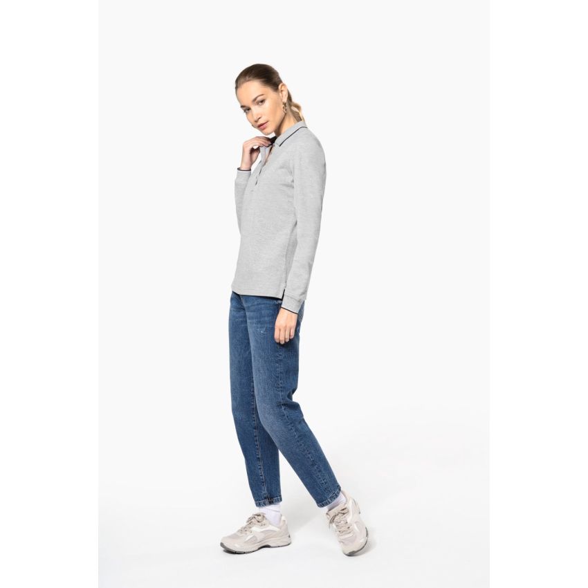 Ladies' long-sleeved piqué knit polo