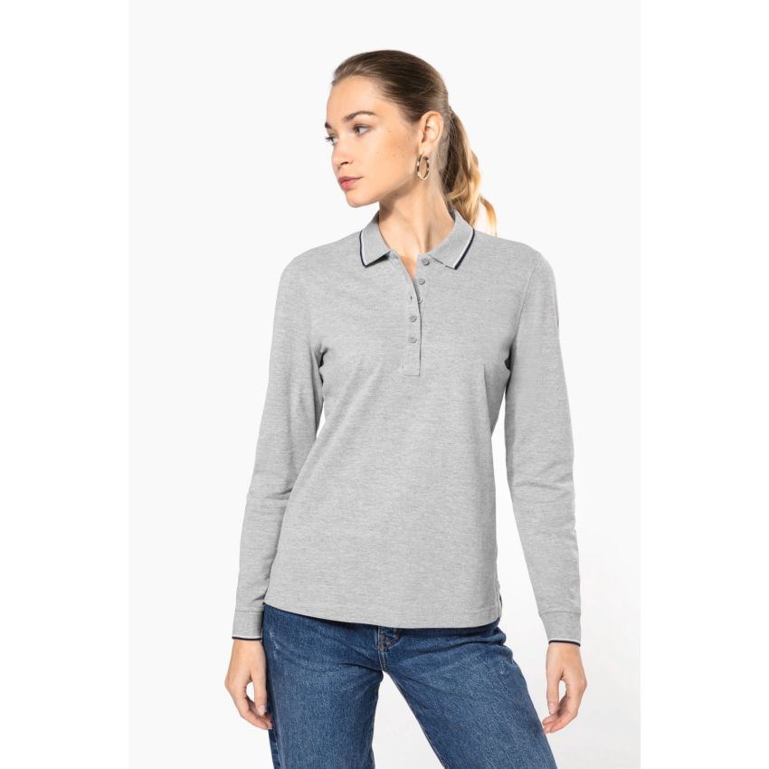 Ladies' long-sleeved piqué knit polo