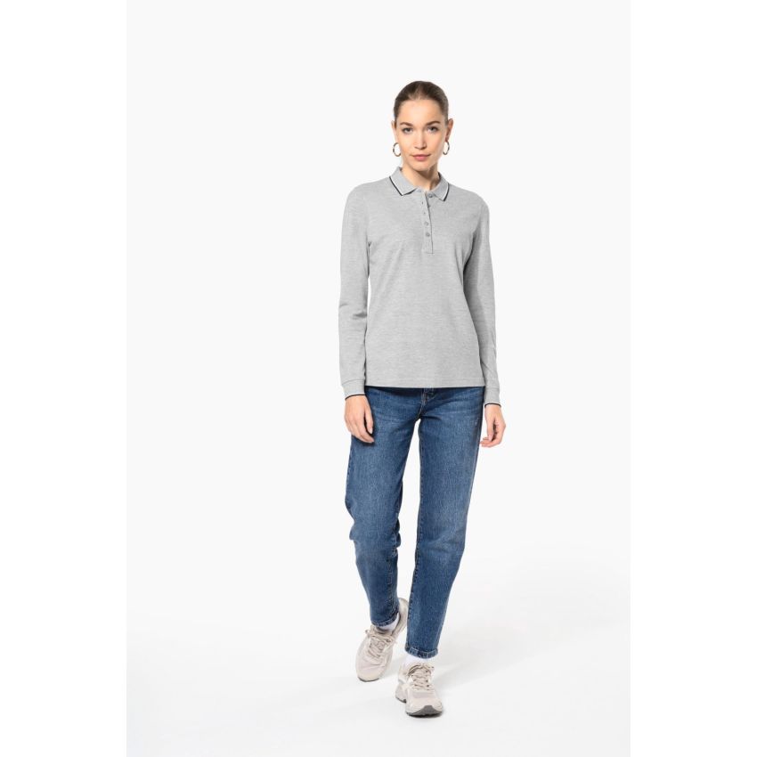 Ladies' long-sleeved piqué knit polo