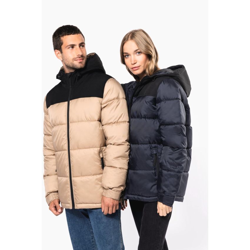 Unisex two-tone padded parka with hood