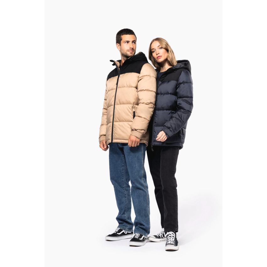 Unisex two-tone padded parka with hood