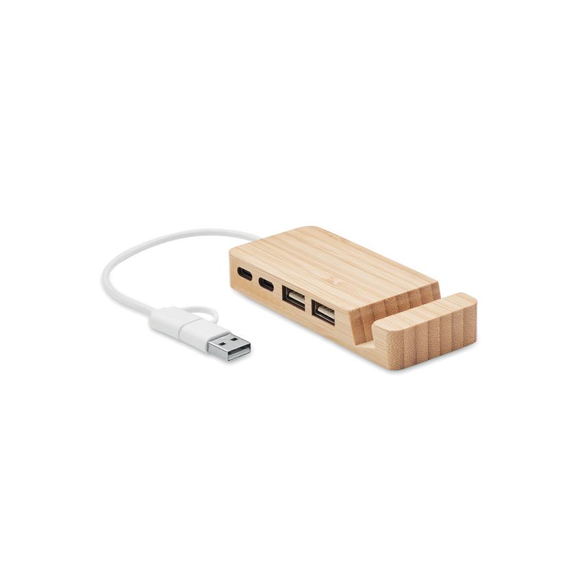 4-port USB hub in bamboo