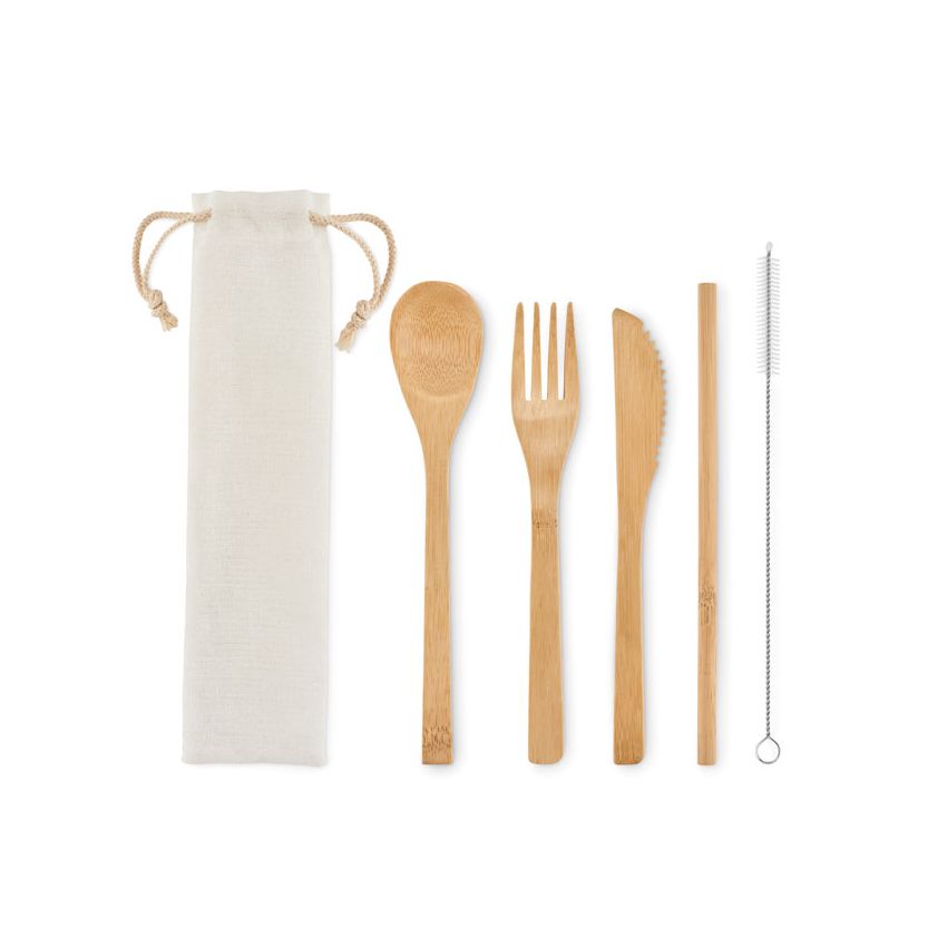 Bamboo cutlery with straw