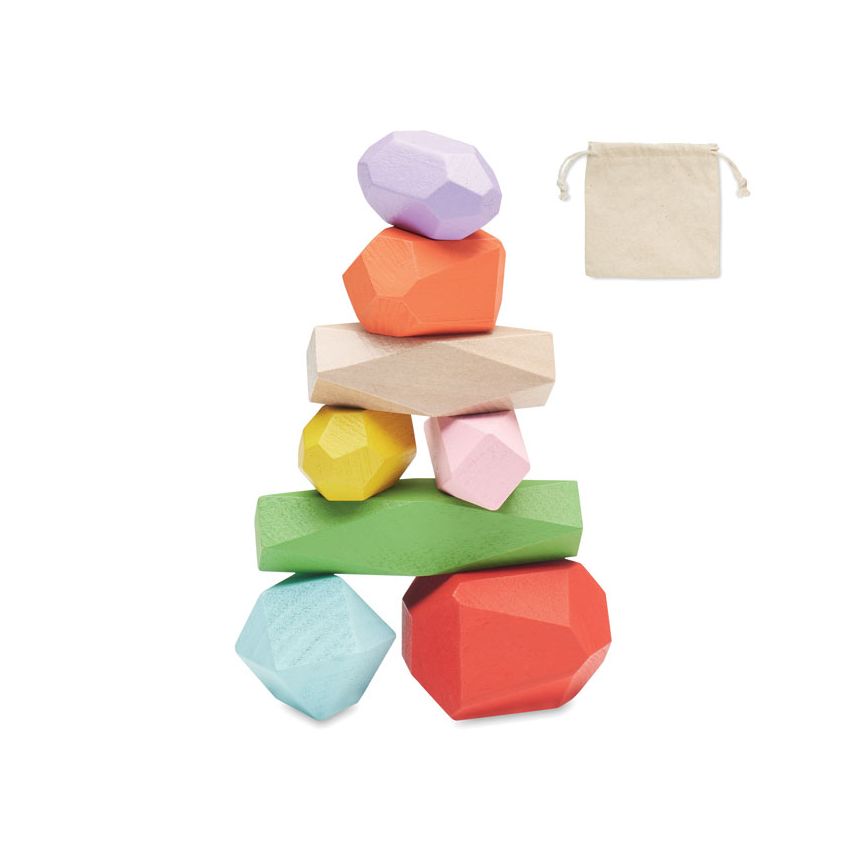 Set of 8 wooden stones in a pouch