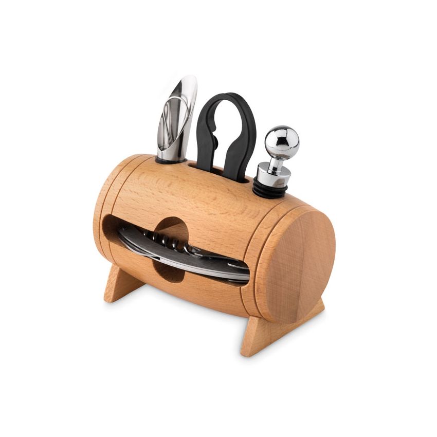 Wine set and wooden holder