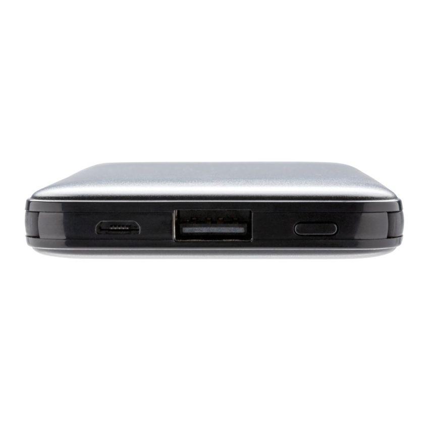 Pocket 5,000 mAh power bank with integrated cables