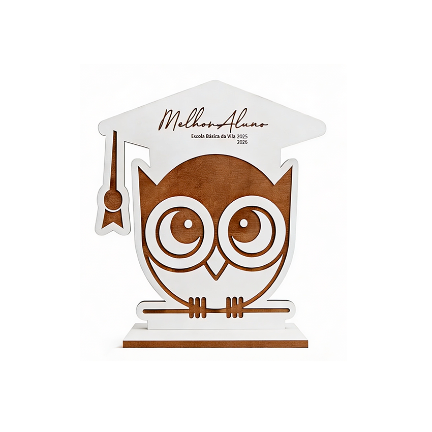 Custom White-Laminated MDF Trophies with MDF Base and Laser Engraving