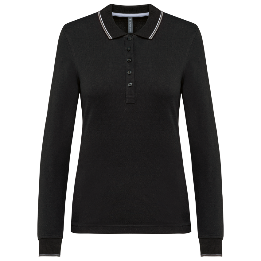 Ladies' long-sleeved piqué knit polo