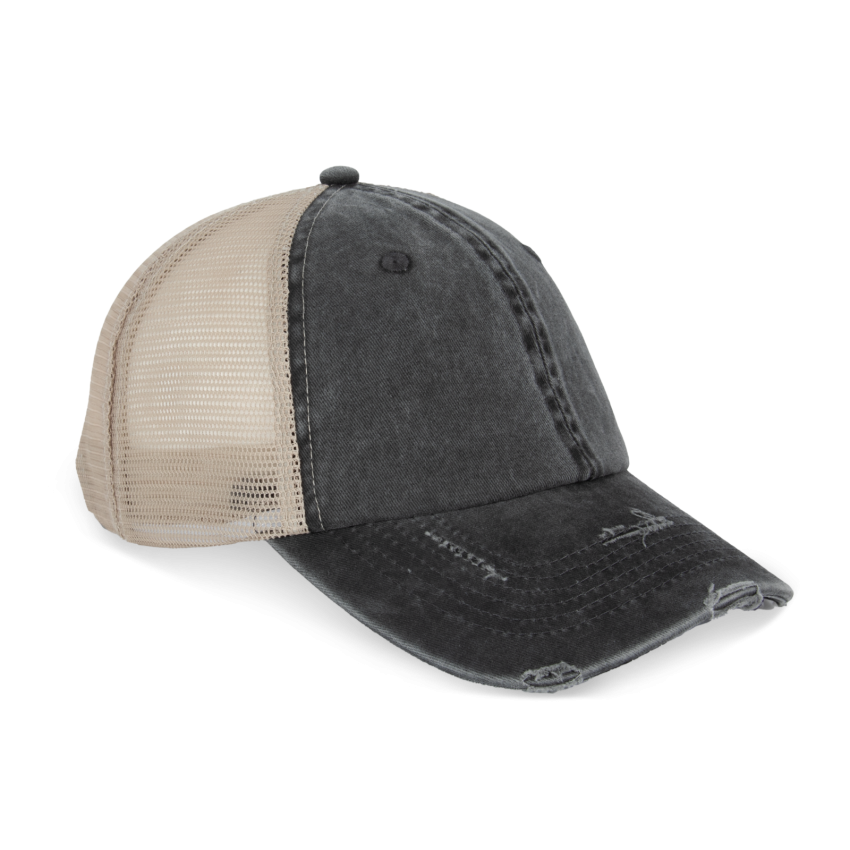 Eco-friendly unisex trucker cap with ripped effect
