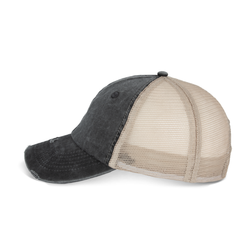 Eco-friendly unisex trucker cap with ripped effect
