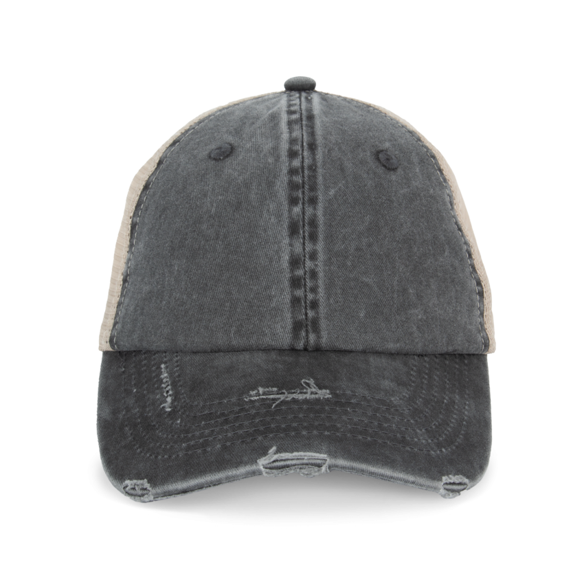Eco-friendly unisex trucker cap with ripped effect