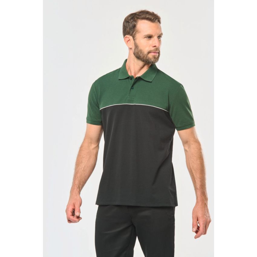 Eco-responsible unisex two-tone short-sleeved polo
