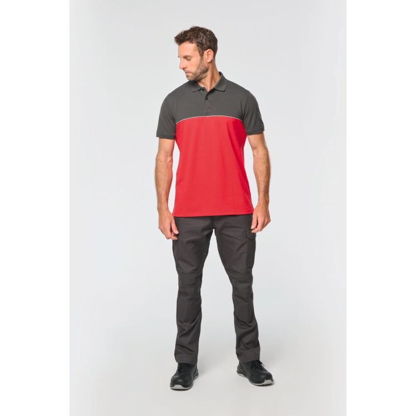 Eco-responsible unisex two-tone short-sleeved polo